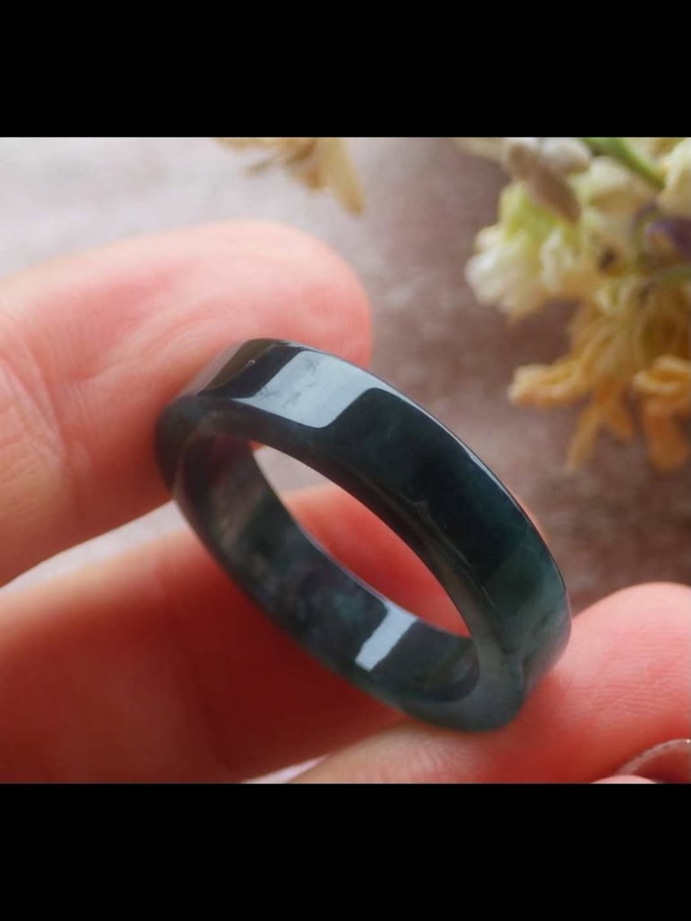 Dark green Certificate Jadeite jade Green rectangle Ring Circle size8.5